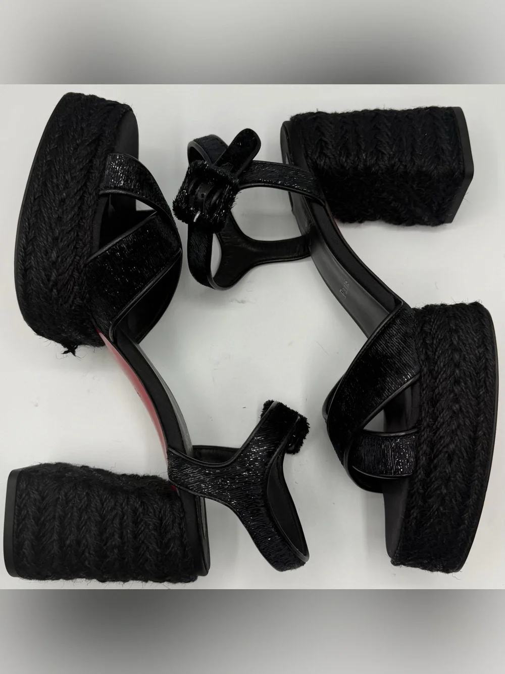 NIB Christian Louboutin Black Espadrille Calakala Platform Chunky 85 mm Heels